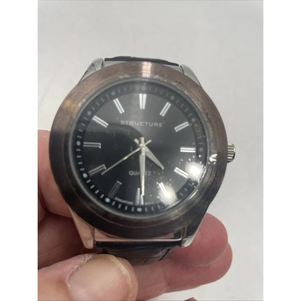 STRUCTURE Analog Quartz MEN'S WATCH Black Strap Silver Tone Dial SR626SW